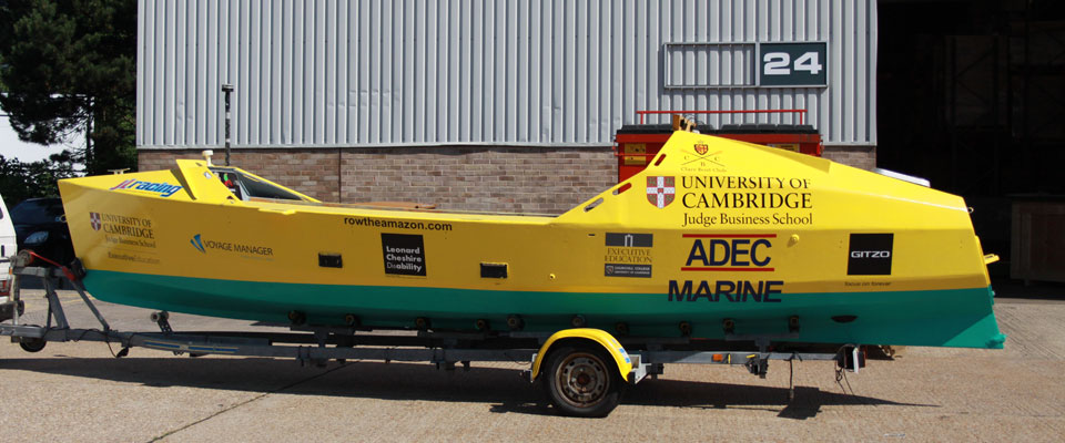 the boat leaves in the UK in a shipping container